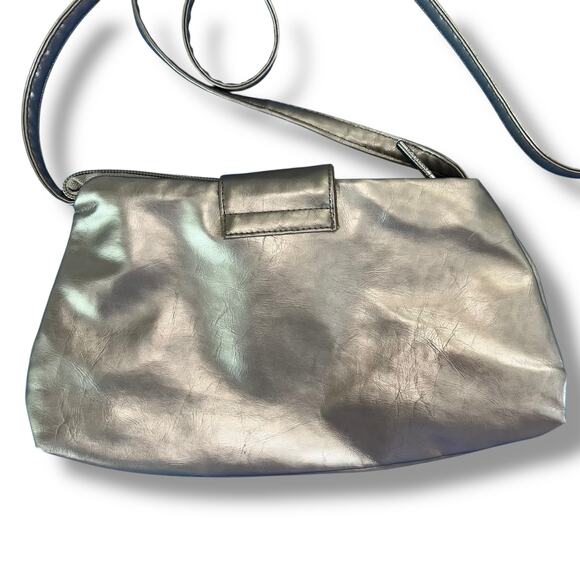 Calvin Klein Womens Faux Leather Evening Bag Crossbody Purse Metallic Gold - Picture 4 of 10